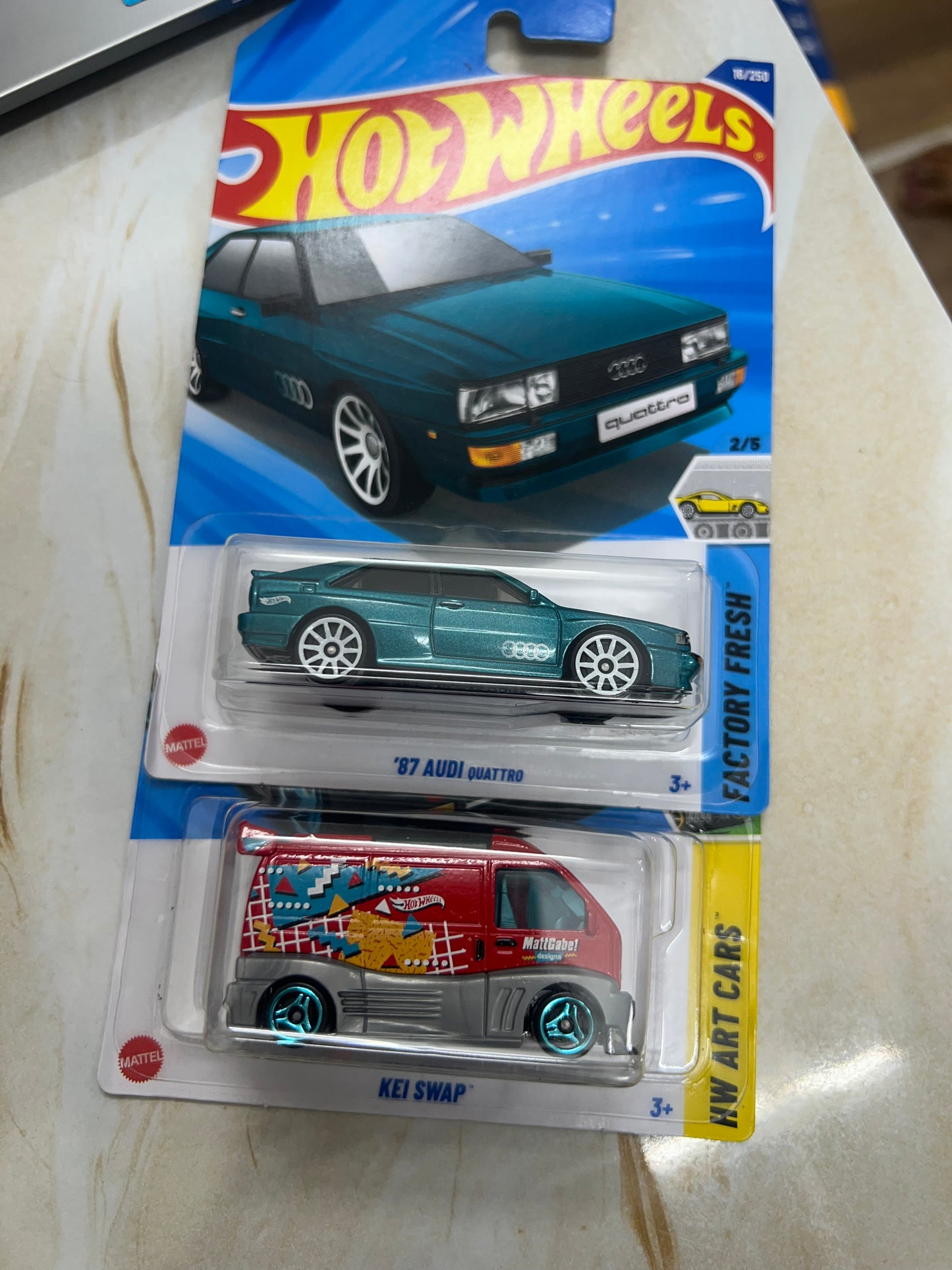 SINGLE HOT WHEELS CAR- 87 AUDI QUATRO AND KEI SWAP