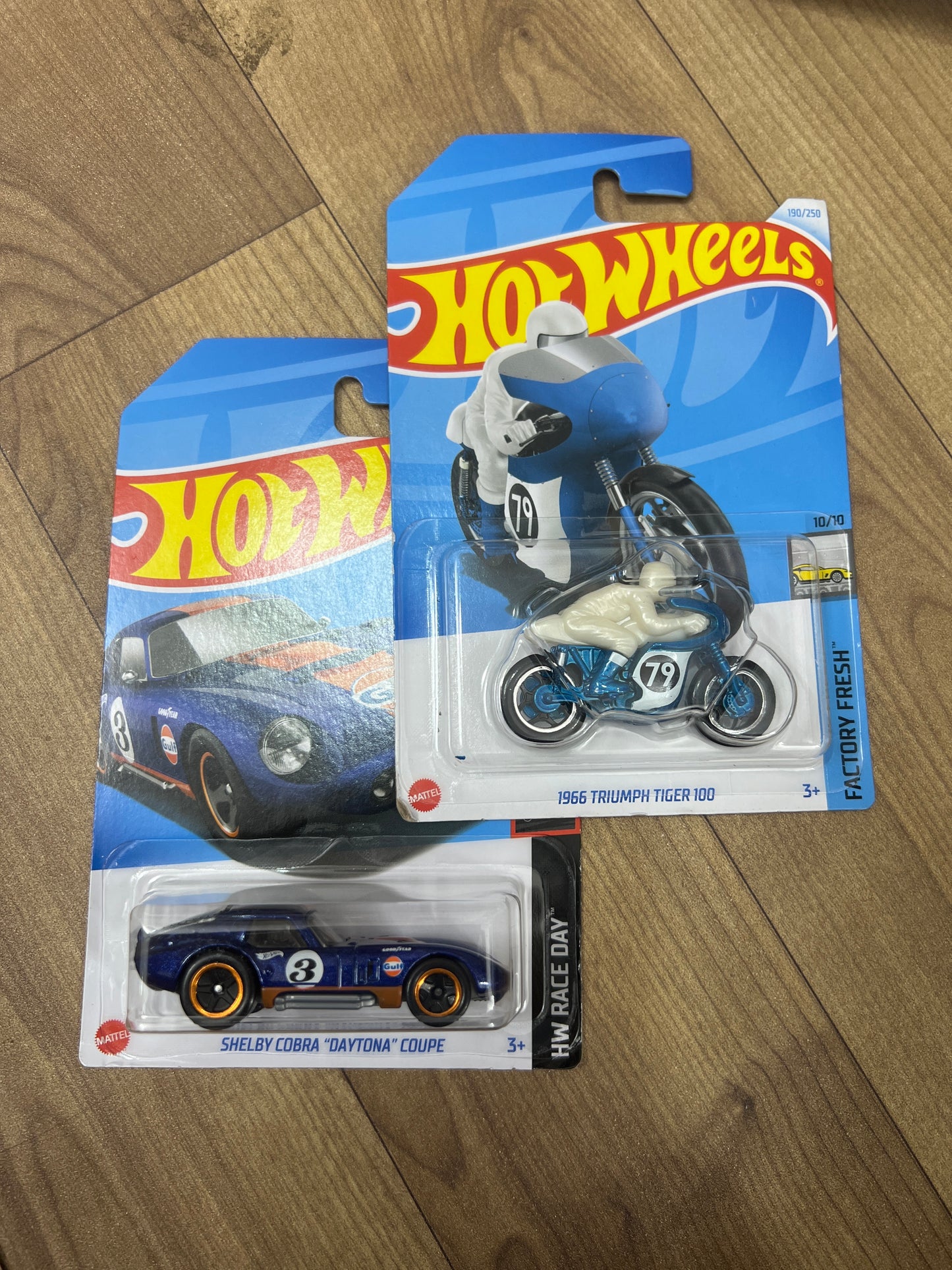 Single Hot Wheels Car- SHELBY COBRA DAYTONA COUPE AND SINGLE HOT WHEELS CAR 1966 TRIUMPH TIGER 100- NEW