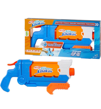 Nerf Super Soaker Flip Fill Water Blaster - 4 Spray Styles - Fast Fill - Large 890ml Water Tank - Pichkari for Outdoor Water Games, Branded Toy Pichkari for Holi Festival, for Kids 6+