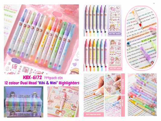 12 colour Dual Head "Kiki & Nini" Highlighters