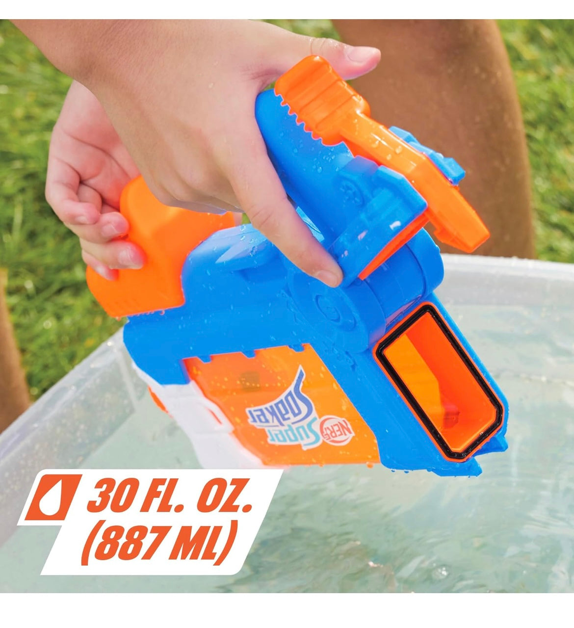 Nerf Super Soaker Flip Fill Water Blaster - 4 Spray Styles - Fast Fill - Large 890ml Water Tank - Pichkari for Outdoor Water Games, Branded Toy Pichkari for Holi Festival, for Kids 6+