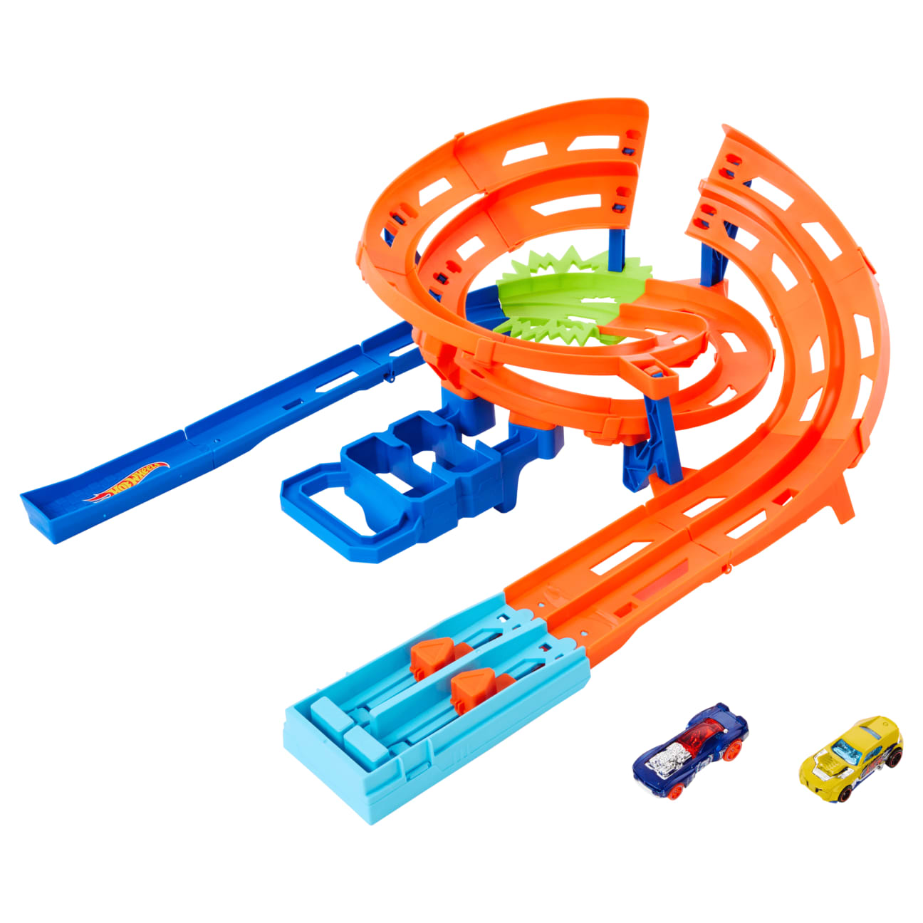 Hot Wheels Whip Around Raceway, 2 Toy Cars in 1:64 Scale, Storage