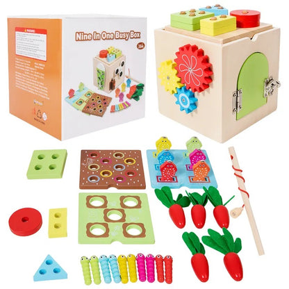 Nine in 1 Busy Box- Wooden Toy