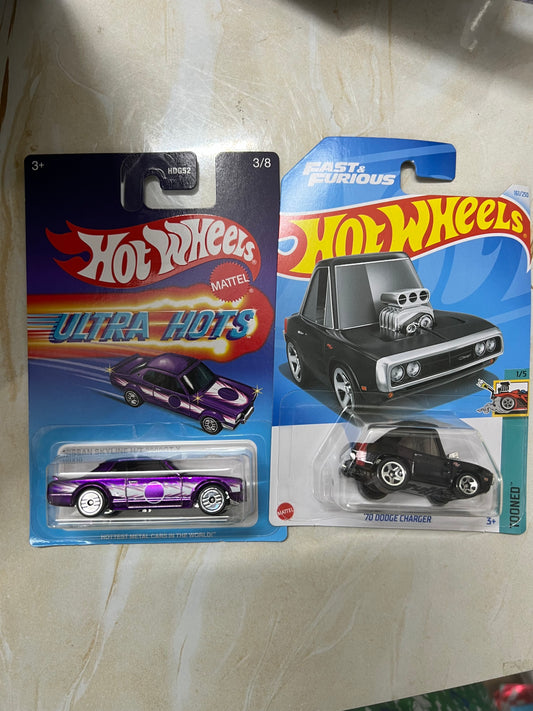 Hot Wheels Ultra Hots Retro 2024 Edition 1:64 Scale Nissan Sklyline H/T 2000 GT-x and Single Hot Wheels Dodge Charger