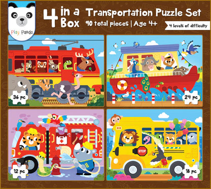 Play Panda – 4 in a Box Transportation Puzzle Set for Kids