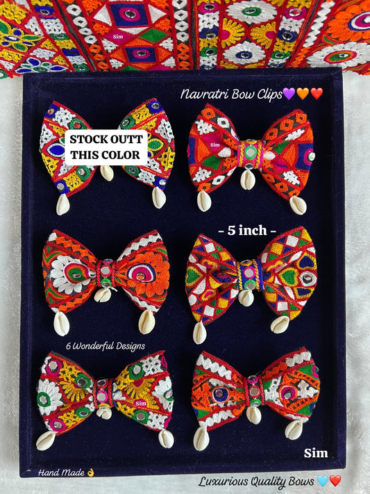 Navratri Hair Clip Bows- Set of 2