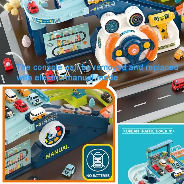 Ultimate City Adventures: Assemble Slot Toy Parking Garage & Urban Rail Transit with Realistic Steering Wheel