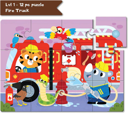 Play Panda – 4 in a Box Transportation Puzzle Set for Kids