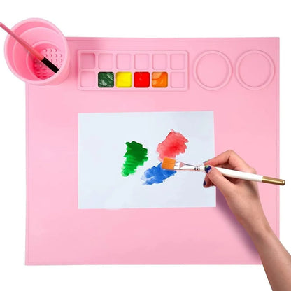 Silicone Painting Mat with Palette and Water Holder