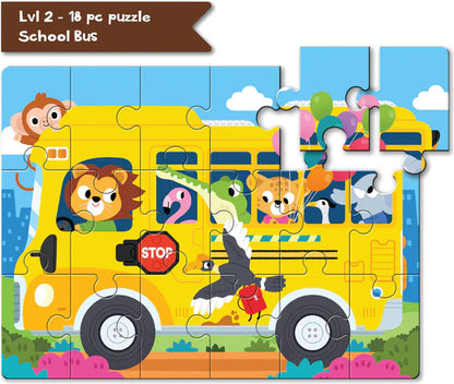 Play Panda – 4 in a Box Transportation Puzzle Set for Kids