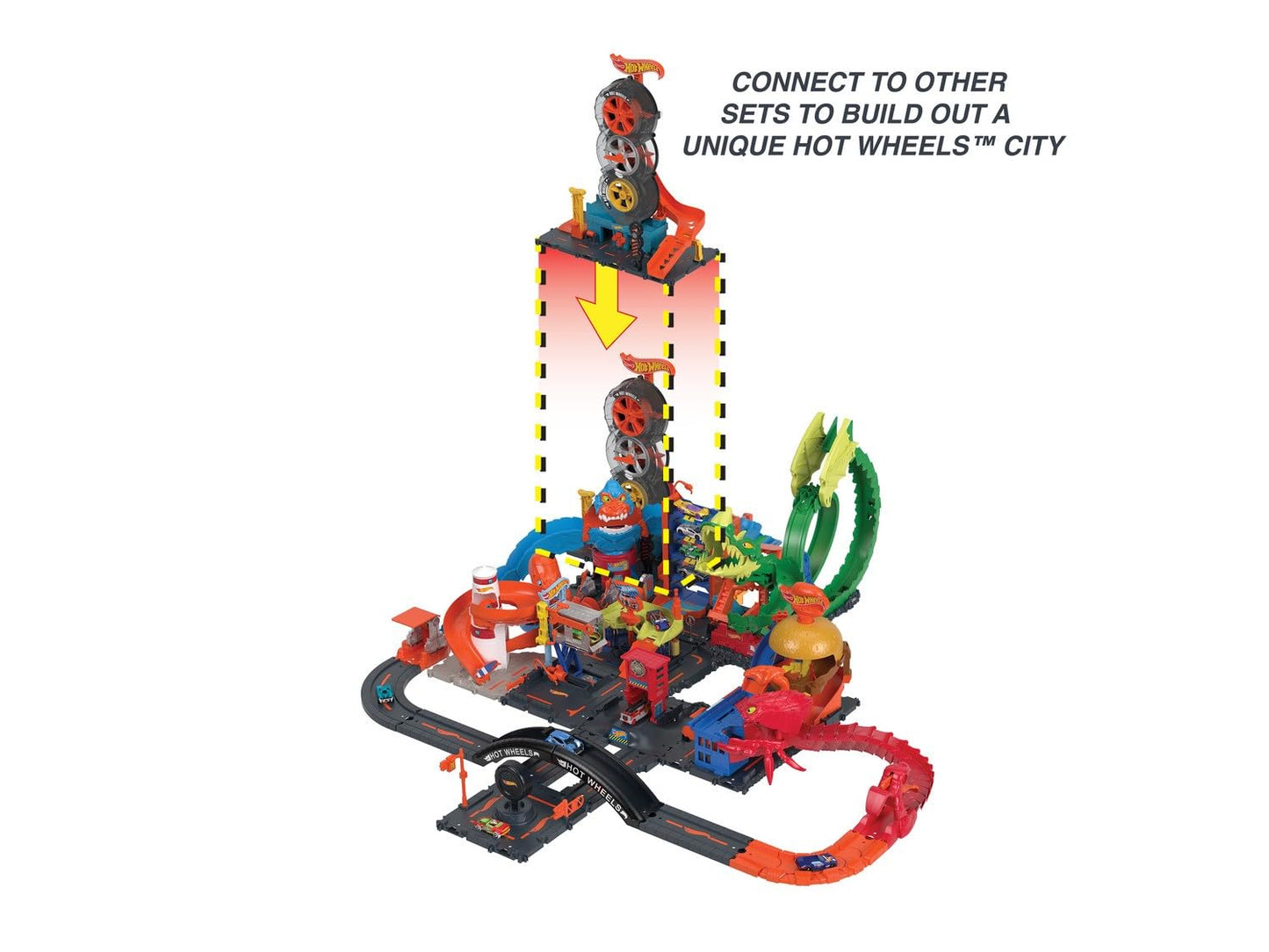 Hot Wheels City Super Twist Tire Shop™ Playset, Spin The Key to Make Cars Travel Through The Tires, Includes 1 Hot Wheels® Car