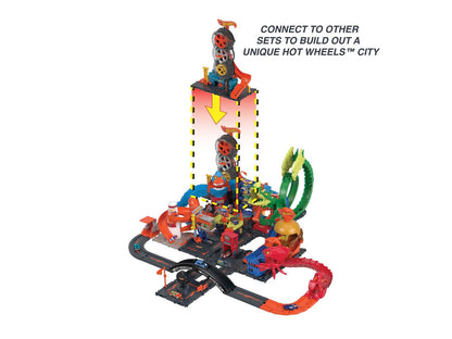 Hot Wheels City Super Twist Tire Shop™ Playset, Spin The Key to Make Cars Travel Through The Tires, Includes 1 Hot Wheels® Car