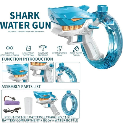 Aqua Blue - SharkBlast 3000 - High-Quality Electric Shark Water Gun Pichkari – Automatic High-Pressure Spray Gun for Kids’ Outdoor Summer Fun