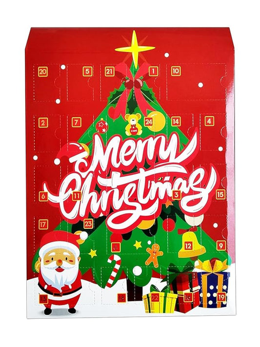 Merry Christmas Character Advent Calendar with Different Character Collections Puzzle, Eraser Pencil Topper,Santa Erasers Stationery Gift for Children's (Set of 25 Pcs)