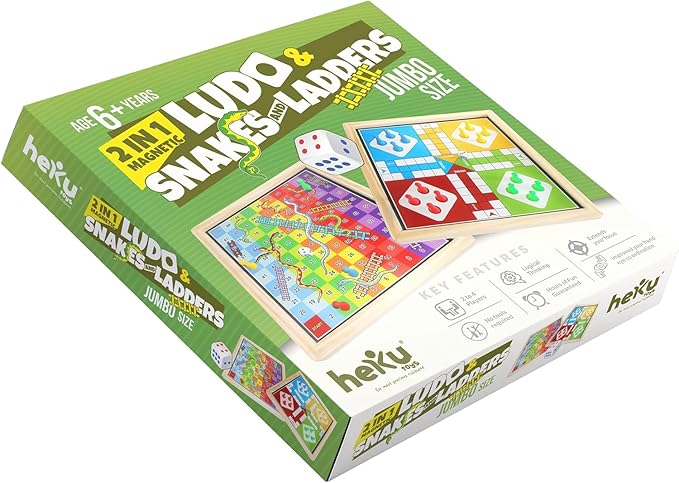 Wooden 2 in 1 Magnetic Ludo & Snakes Ladders- Heku Toys