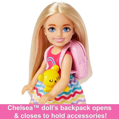 Barbie Toys, Chelsea Doll and Accessories, Travel Set with Puppy and 6 Pieces Including Pet Carrier