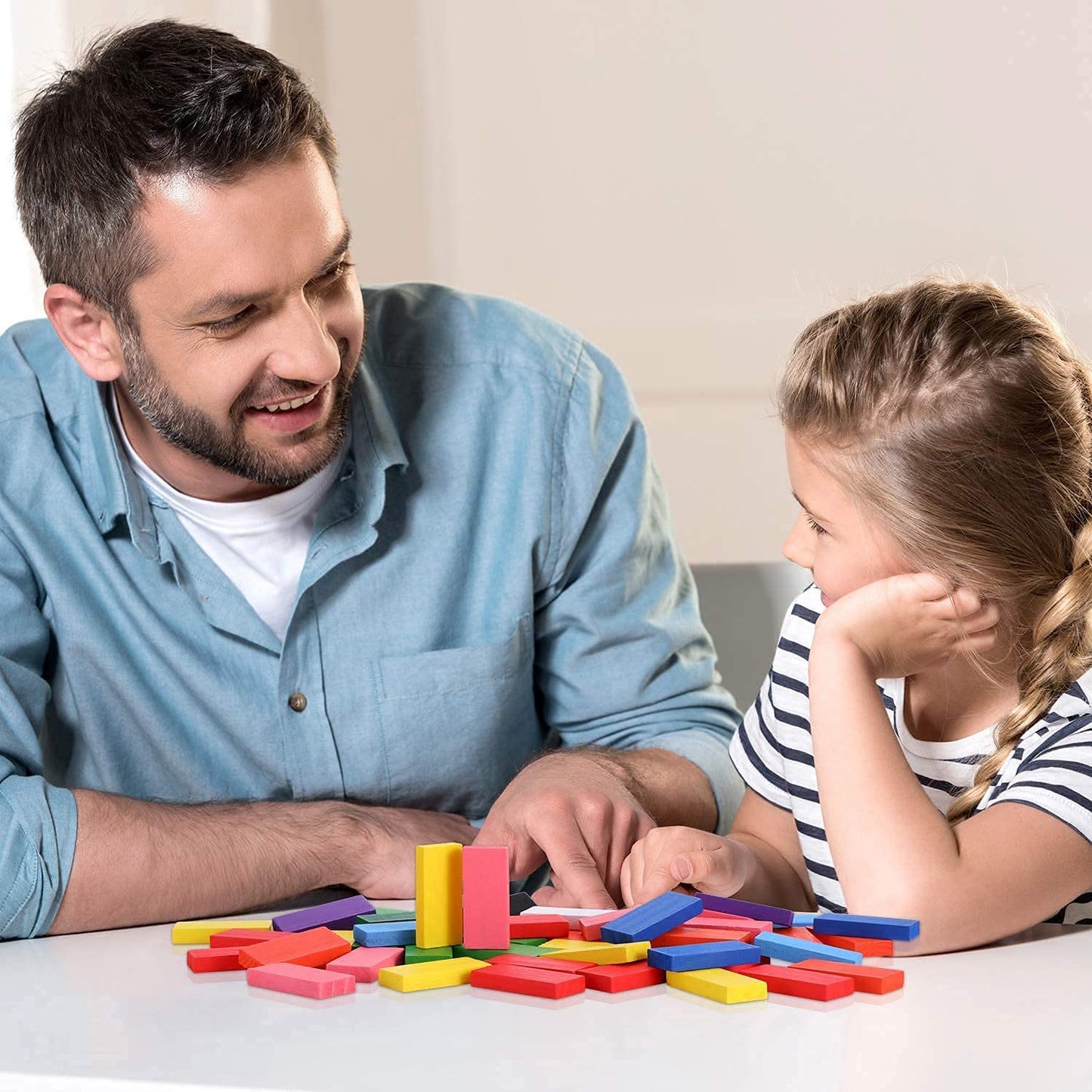 Dominoes Blocks 200 Pieces Wooden Domino Game Set for Kids- Multi Color