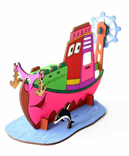 Funvention Ship - 3D Coloring Model - DIY Desk Organizer Pen Stand - STEM Leanring 3D Puzzle Toy