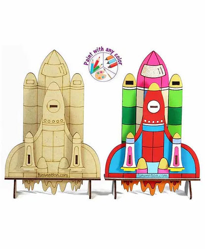 Funvention Space Shuttle - 3D Coloring Model - DIY Desk Organizer Pen Stand - STEM Learning 3D Puzzle Toy - Art, Coloring and Painting Kit for Kids