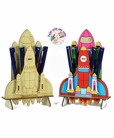 Funvention Space Shuttle - 3D Coloring Model - DIY Desk Organizer Pen Stand - STEM Learning 3D Puzzle Toy - Art, Coloring and Painting Kit for Kids