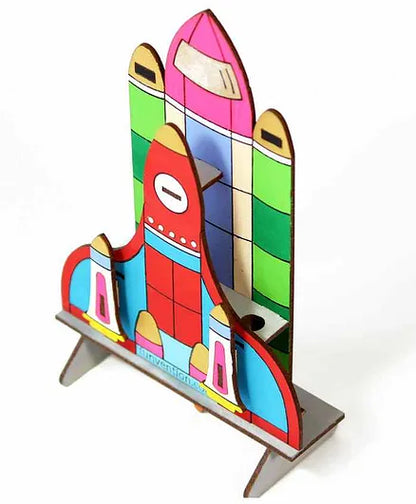 Funvention Space Shuttle - 3D Coloring Model - DIY Desk Organizer Pen Stand - STEM Learning 3D Puzzle Toy - Art, Coloring and Painting Kit for Kids