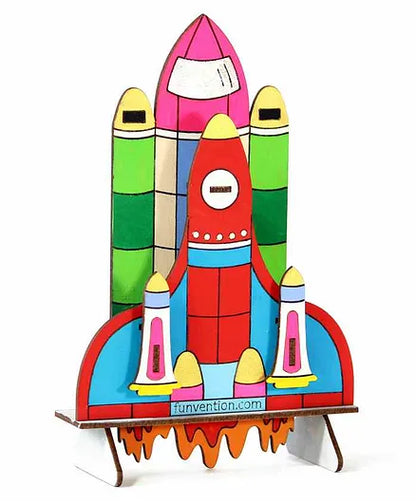 Funvention Space Shuttle - 3D Coloring Model - DIY Desk Organizer Pen Stand - STEM Learning 3D Puzzle Toy - Art, Coloring and Painting Kit for Kids