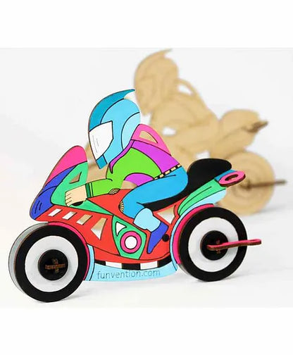 Funvention Bike - 3D Coloring Model - DIY Desk Organizer Pen Stand - STEM Leanring 3D Puzzle Toy - Art, Coloring and Painting Kit for Kids