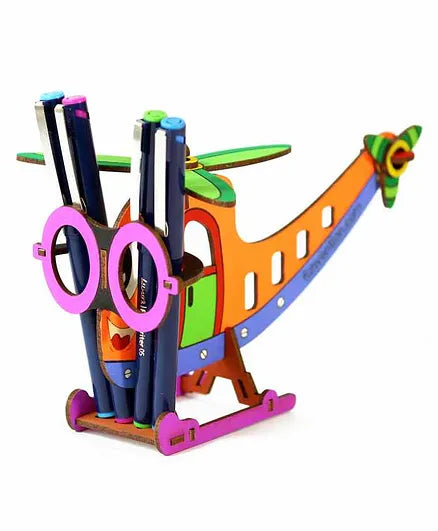 Funvention Helicopter - 3D Coloring Model - DIY Desk Organizer Pen Stand - STEM Leanring 3D Puzzle Toy -Art, Coloring and Painting Kit for Kids