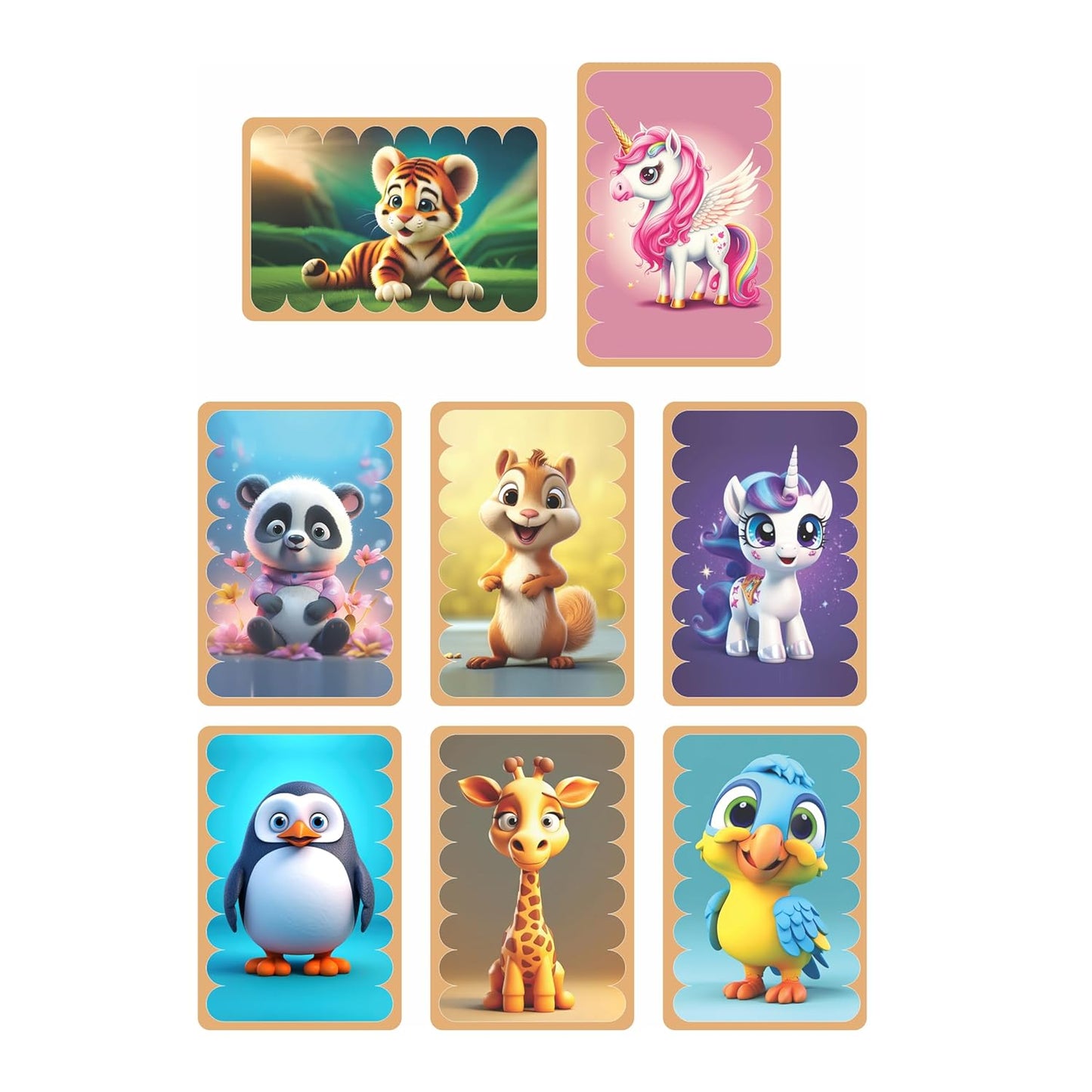 Ratna's Stick Puzzle Cuties Pack of 8 Framed Puzzles, 32pcs Double Sided Wooden Stick Puzzles Educational Toy for Kids 2+ Years