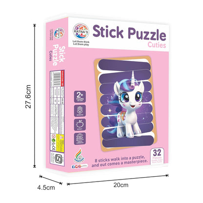 Ratna's Stick Puzzle Cuties Pack of 8 Framed Puzzles, 32pcs Double Sided Wooden Stick Puzzles Educational Toy for Kids 2+ Years