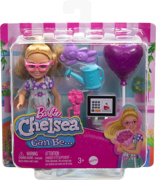 Barbie Toys, Chelsea Doll & Accessories Florist Set, Career Blonde Small Doll With 5 Flower Shop-Themed Pieces Including Bouquet & Register