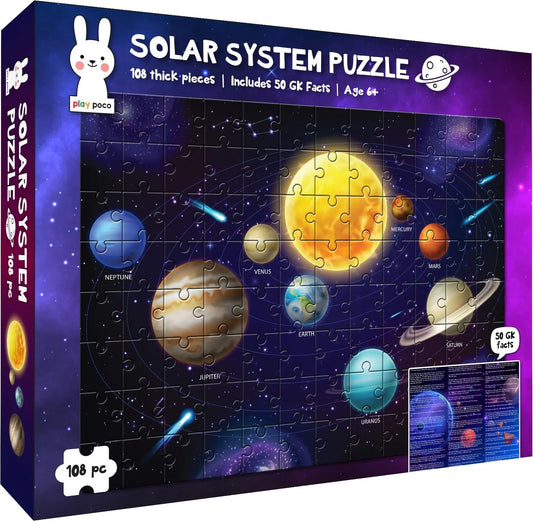 Play Panda Solar System Puzzle, 108 Piece Puzzle – Educational Puzzle – Learn About Planets