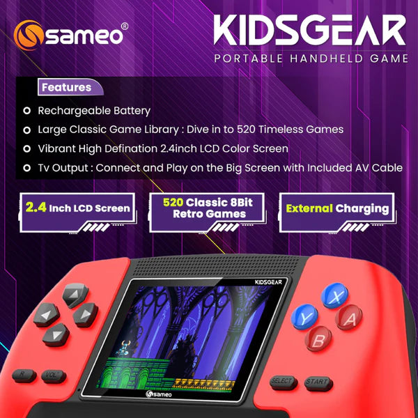 SAMEO KIDSGEAR CONTROLLER SHAPED HANDHELD CONSOLE BUILT-IN 520 RETRO GAME