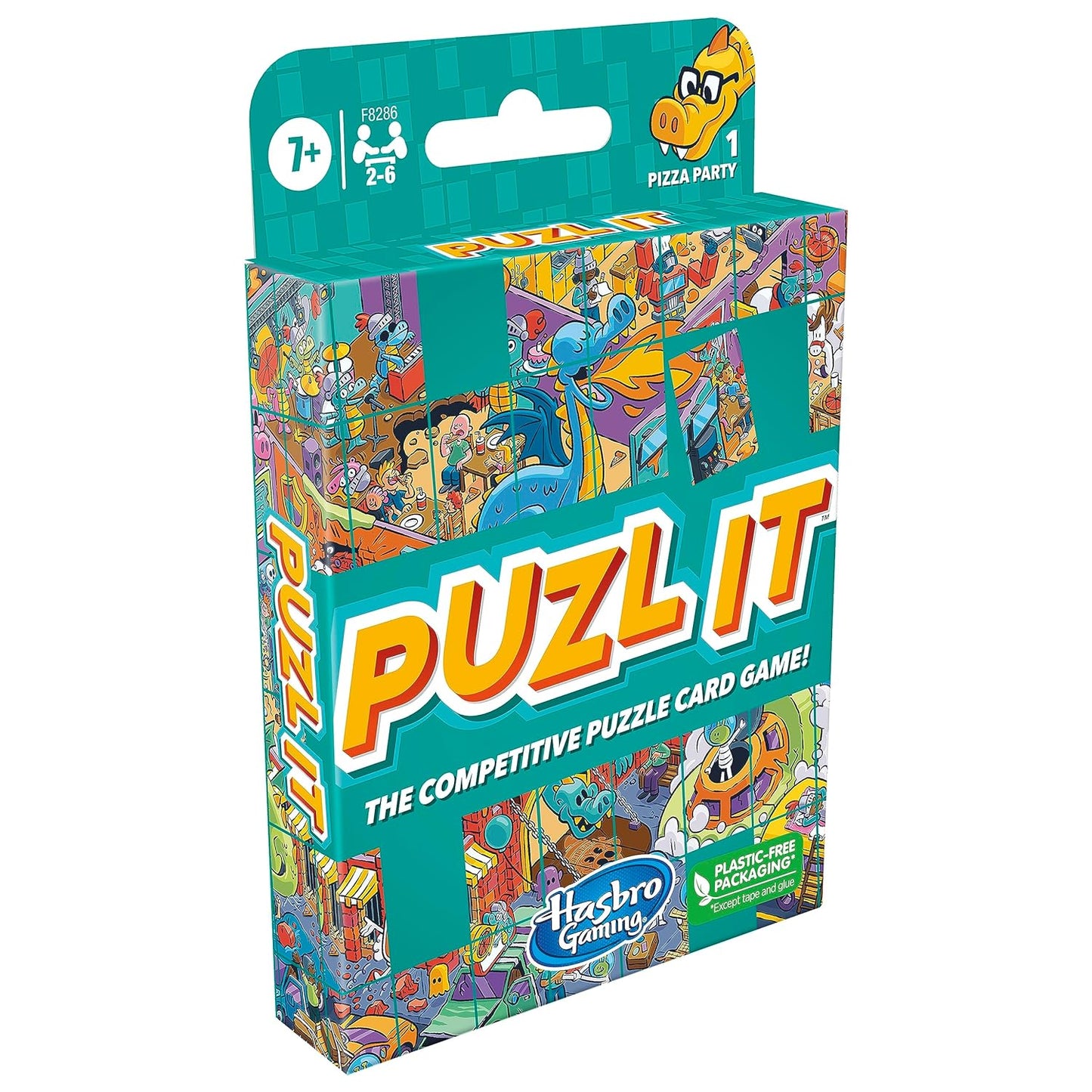 Hasbro Puzl It Game, Competitive Puzzle Card Game for Ages 7 and Up, Kids Game, Family Game for 2 to 6 Players, Pizza Party Theme, Puzzle Games