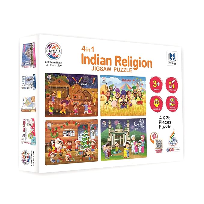 Ratna's 4 in 1 Indian Religion Jigsaw Puzzle (4 x 35 Pieces) for Kids