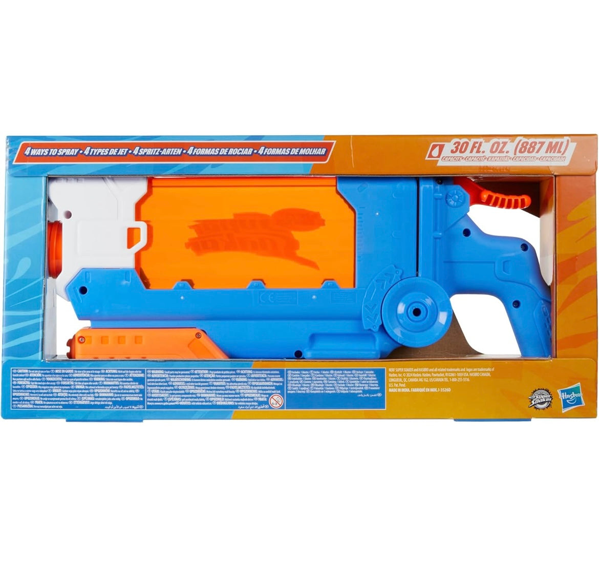 Nerf Super Soaker Flip Fill Water Blaster - 4 Spray Styles - Fast Fill - Large 890ml Water Tank - Pichkari for Outdoor Water Games, Branded Toy Pichkari for Holi Festival, for Kids 6+