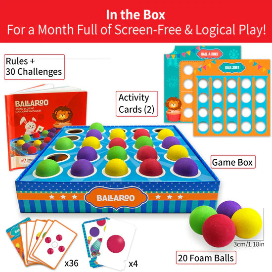 Ballaroo 3-in-1 Brain Games for Kids Age 4-8 Year Old, STEM Educational Toys, Mind Game, Sudoku, Ball Sort Puzzle, Gifts for Girls, Boys Ages 5, 6, 7