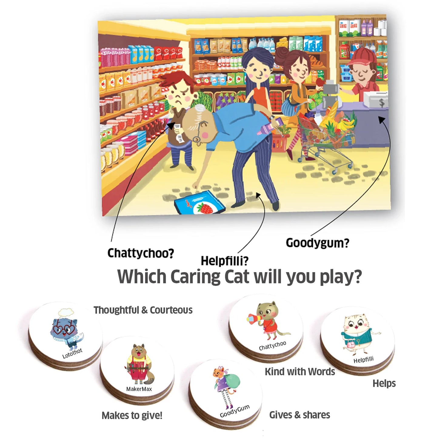 Caring Cats Board Game-  Kindness Around Town