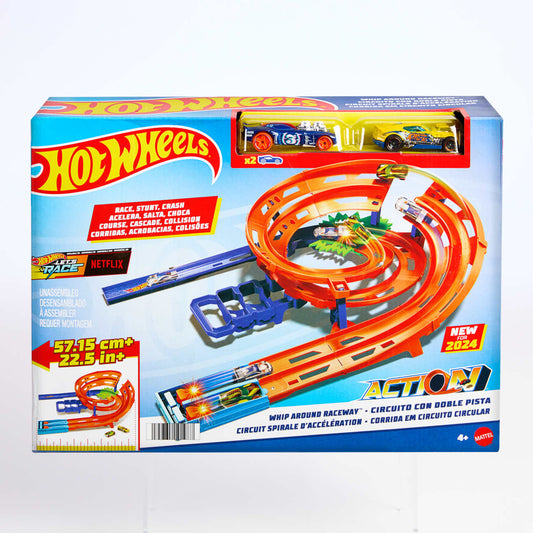 Hot Wheels Whip Around Raceway, 2 Toy Cars in 1:64 Scale, Storage