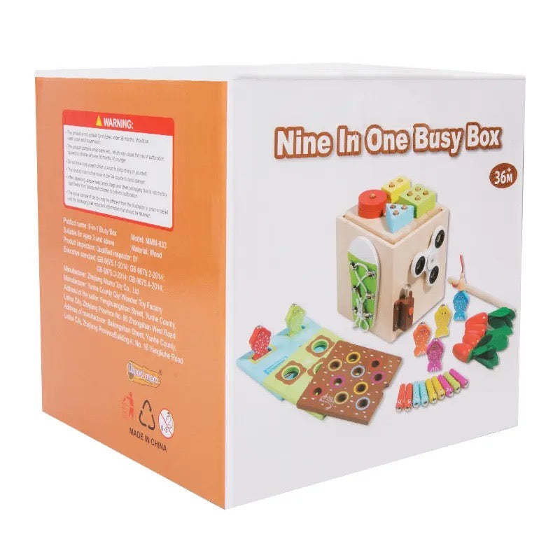 Nine in 1 Busy Box- Wooden Toy