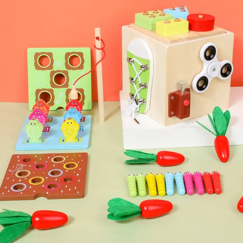 Nine in 1 Busy Box- Wooden Toy