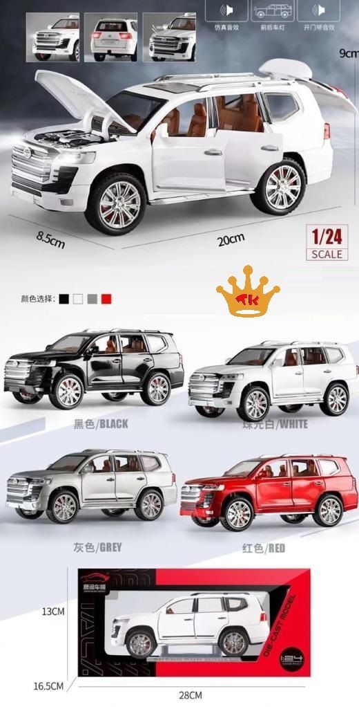 Toyota Land Cruiser-Exclusive Alloy Metal Big Pull Back Die-cast Car 1:22 Diecast Metal Pullback Toy car with Openable Doors & Light, Music Boys Toys for Kids - Color May Vary