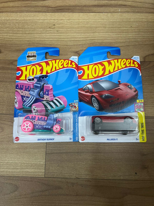 Single Hot Wheels Car- McLAREN F1 RED  AND SINGLE HOT WHEELS CAR BIRTHDAY BURNER