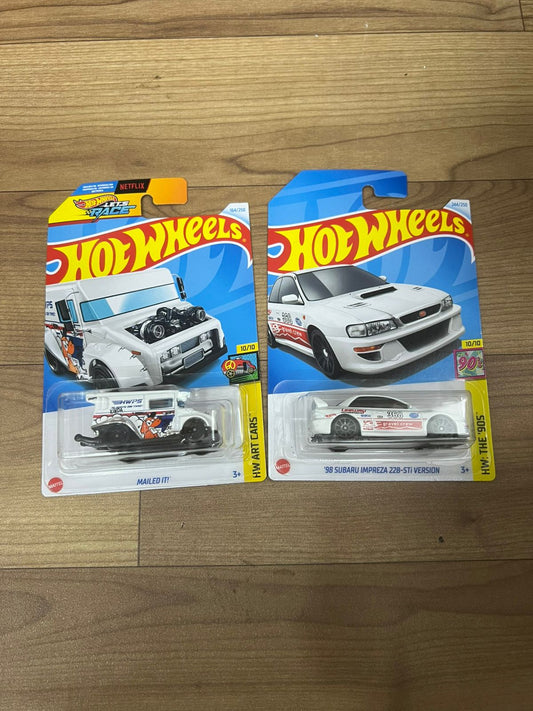 Single Hot Wheels Car-98 SUBARU IMPREZA 22B- Sti VERSION  AND SINGLE HOT WHEELS CAR 94 WHITE MAILED IT