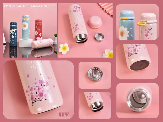 Floral Print Stainless Steel Bottle- 450ml