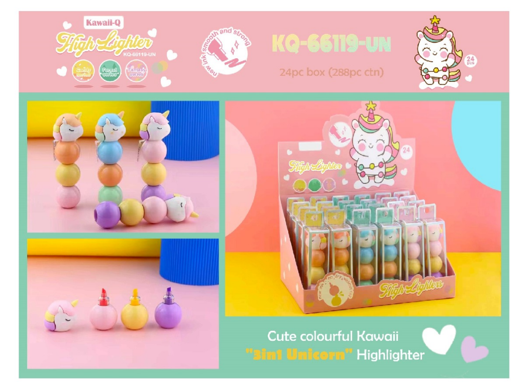 Unicorn Theme Stackable Highlighters- Set of 3