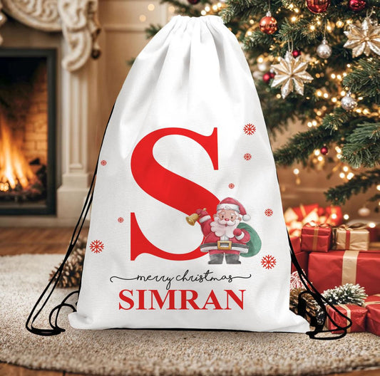 Personalised Christmas theme drawstring bag