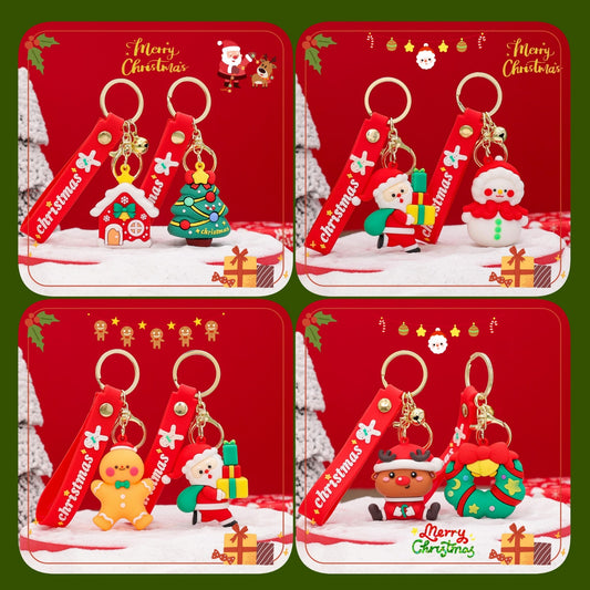 Premium Quality 3D Christmas Keychain with (Self Adhesive Hook) (Pack of 2 )(Random Design)