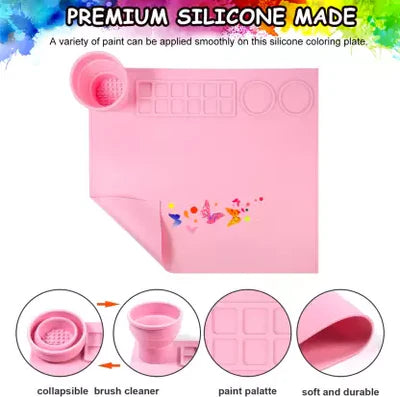 Silicone Painting Mat with Palette and Water Holder